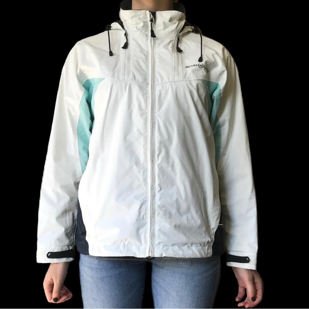 Henri Lloyd Women's Hooded Utility Jacket in White‎ and Light Blue.  XL